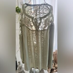 Hayden Olive Green Embroidered Sheer Women's Blouse. New With Tags